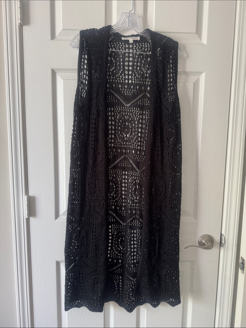 Chelsea & Theodore Black Crochet Open-Front Vest